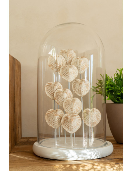 Grande Cloche déco bord de mer Coquillages H 38 cm Verre Transparent Résine Beige Playana 