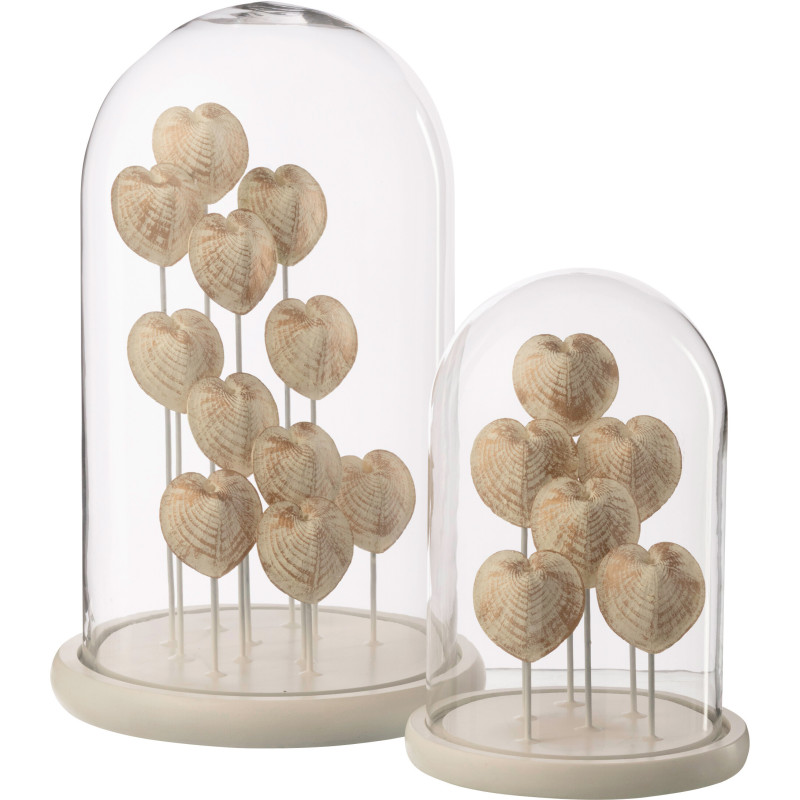 Grande Cloche déco bord de mer Coquillages H 38 cm Verre Transparent Résine Beige Playana 