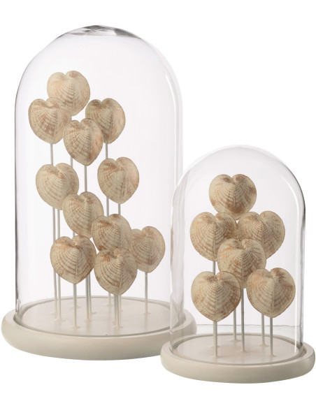 Grande Cloche déco bord de mer Coquillages H 38 cm Verre Transparent Résine Beige Playana 