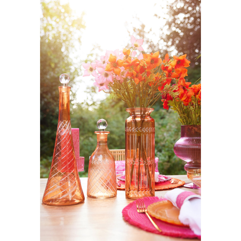 Grande Carafe bohème chic H 43 cm Verre Orange Motif végétal Ambrazia 