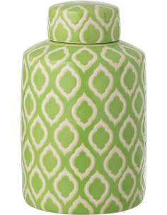 Grande Boîte déco style art déco H 30 cm Porcelaine Vert Blanc Motif graphique Cloréa 