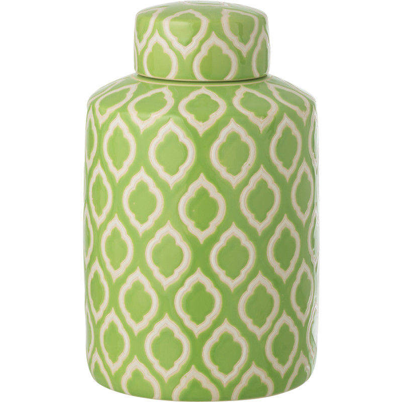 Grande Boîte déco style art déco H 30 cm Porcelaine Vert Blanc Motif graphique Cloréa 