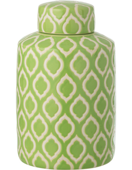 Grande Boîte déco style art déco H 30 cm Porcelaine Vert Blanc Motif graphique Cloréa 