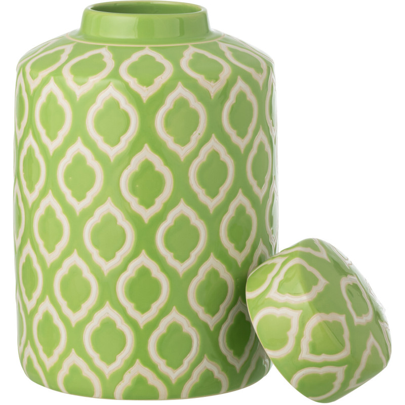Grande Boîte déco style art déco H 30 cm Porcelaine Vert Blanc Motif graphique Cloréa 