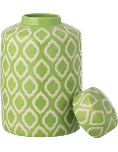 Grande Boîte déco style art déco H 30 cm Porcelaine Vert Blanc Motif graphique Cloréa 