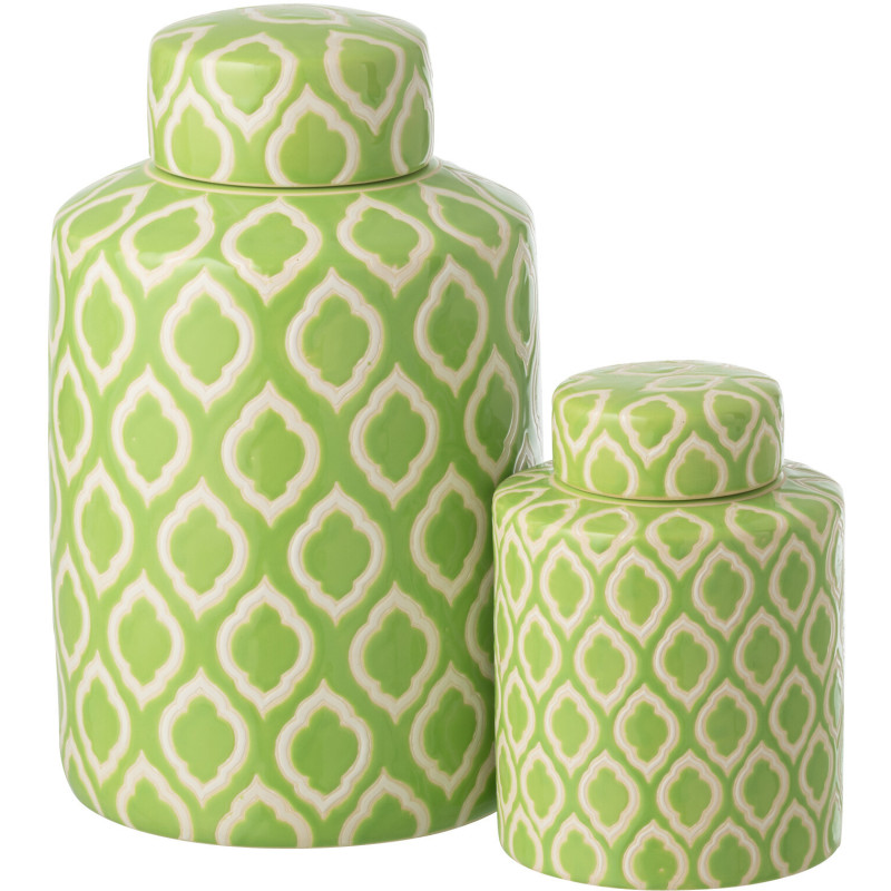 Grande Boîte déco style art déco H 30 cm Porcelaine Vert Blanc Motif graphique Cloréa 