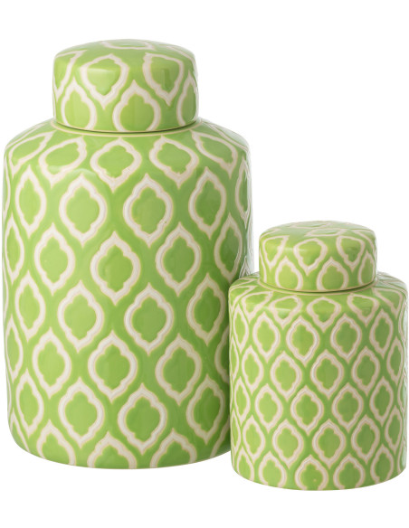 Grande Boîte déco style art déco H 30 cm Porcelaine Vert Blanc Motif graphique Cloréa 