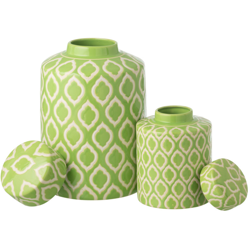 Grande Boîte déco style art déco H 30 cm Porcelaine Vert Blanc Motif graphique Cloréa 