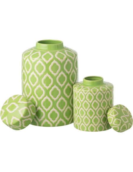 Grande Boîte déco style art déco H 30 cm Porcelaine Vert Blanc Motif graphique Cloréa 