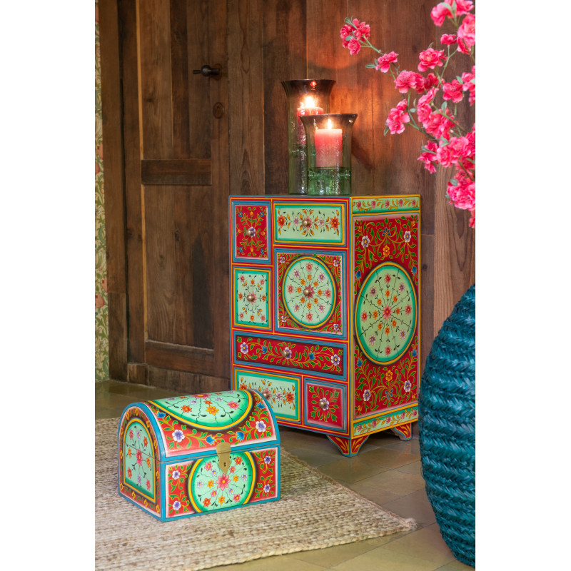 Grande Boite de rangement déco indienne Rectangulaire 28 cm Bois MDF Bois de manguier Multicolore Mumbai 