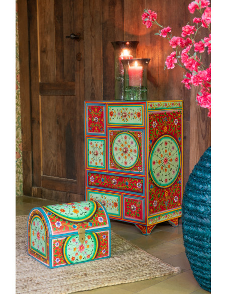 Grande Boite de rangement déco indienne Rectangulaire 28 cm Bois MDF Bois de manguier Multicolore Mumbai 