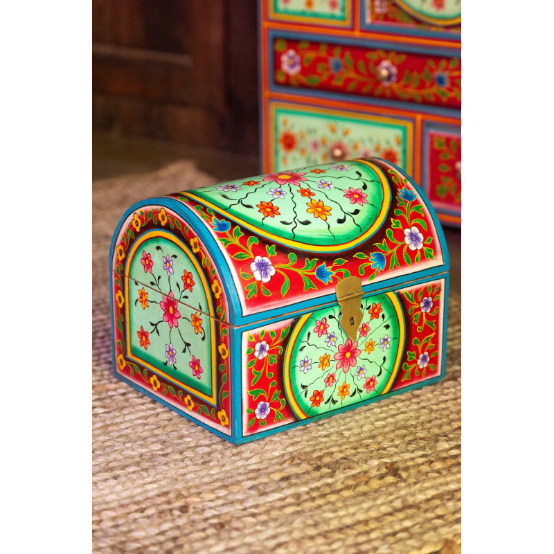 Grande Boite de rangement déco indienne Rectangulaire 28 cm Bois MDF Bois de manguier Multicolore Mumbai 