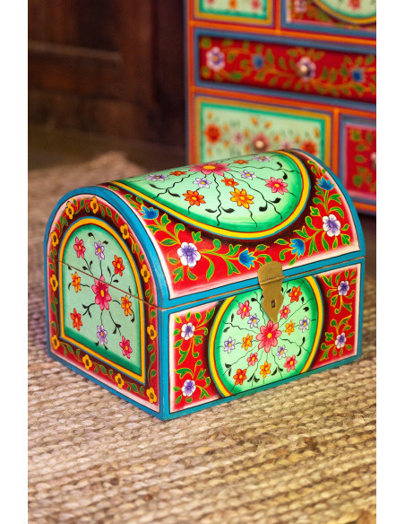 Grande Boite de rangement déco indienne Rectangulaire 28 cm Bois MDF Bois de manguier Multicolore Mumbai 