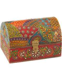 Grande Boite de rangement déco indienne Rectangulaire 23 cm Bois de manguier Multicolore Delhi 