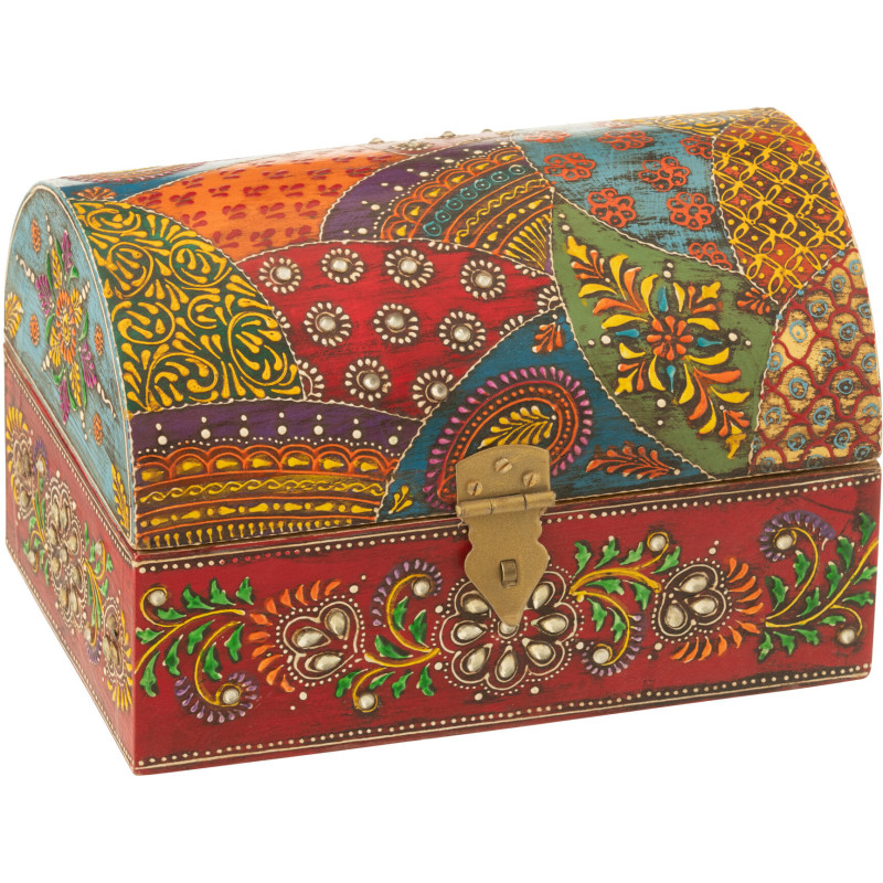 Grande Boite de rangement déco indienne Rectangulaire 23 cm Bois de manguier Multicolore Delhi 