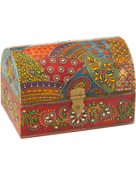 Grande Boite de rangement déco indienne Rectangulaire 23 cm Bois de manguier Multicolore Delhi 