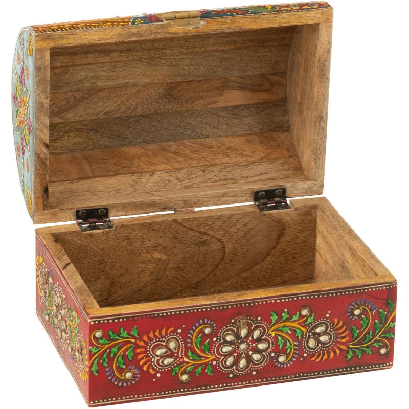 Grande Boite de rangement déco indienne Rectangulaire 23 cm Bois de manguier Multicolore Delhi 