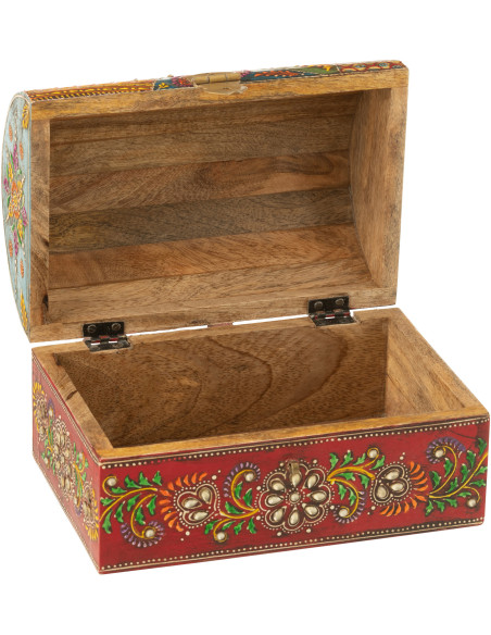 Grande Boite de rangement déco indienne Rectangulaire 23 cm Bois de manguier Multicolore Delhi 