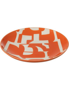 Grande Assiette déco style memphis Ronde 37 cm Porcelaine Orange Blanc Motif géométrique Atypika 
