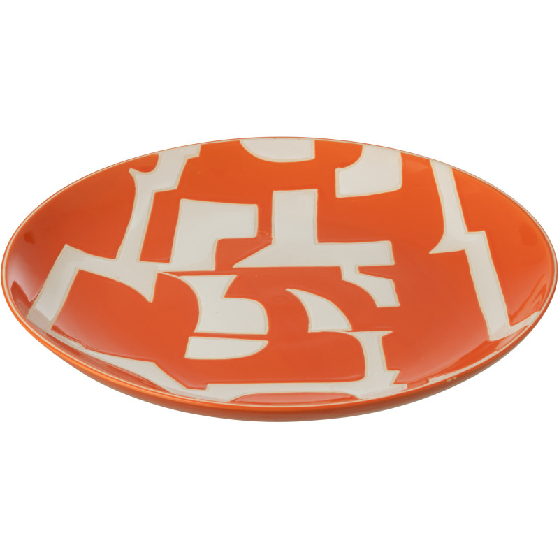 Grande Assiette déco style memphis Ronde 37 cm Porcelaine Orange Blanc Motif géométrique Atypika 