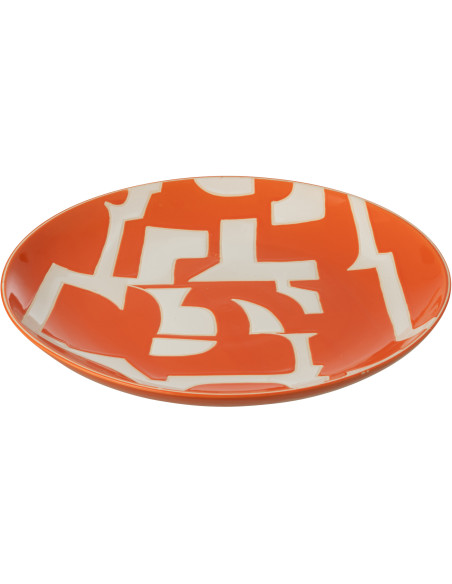 Grande Assiette déco style memphis Ronde 37 cm Porcelaine Orange Blanc Motif géométrique Atypika 