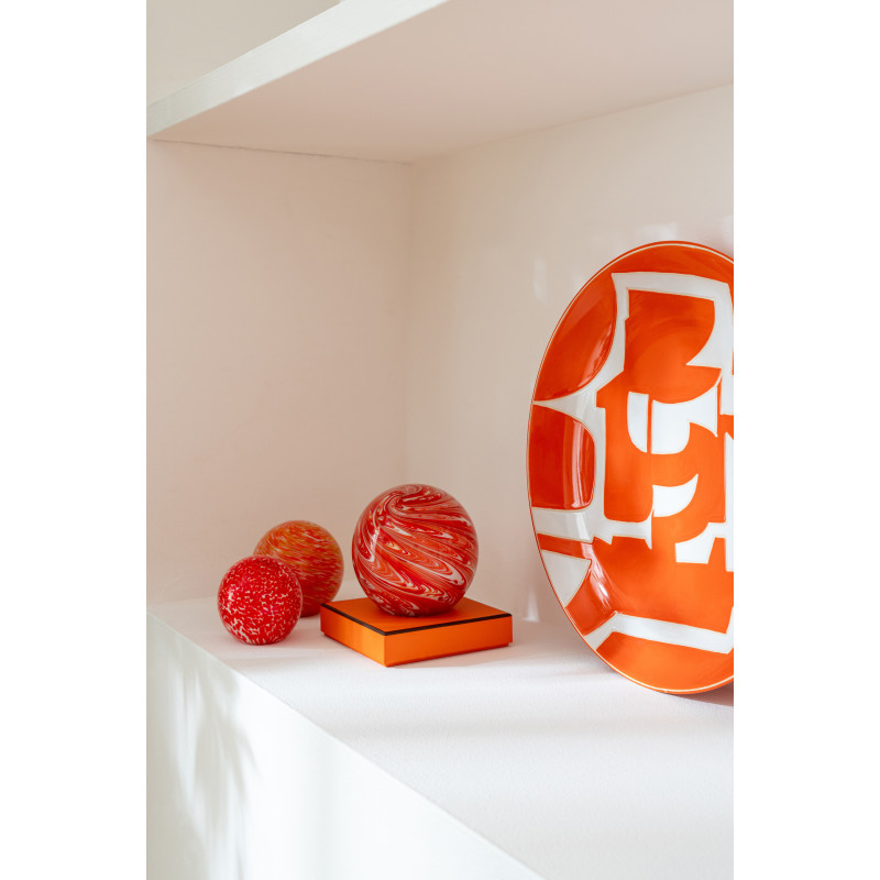 Grande Assiette déco style memphis Ronde 37 cm Porcelaine Orange Blanc Motif géométrique Atypika 