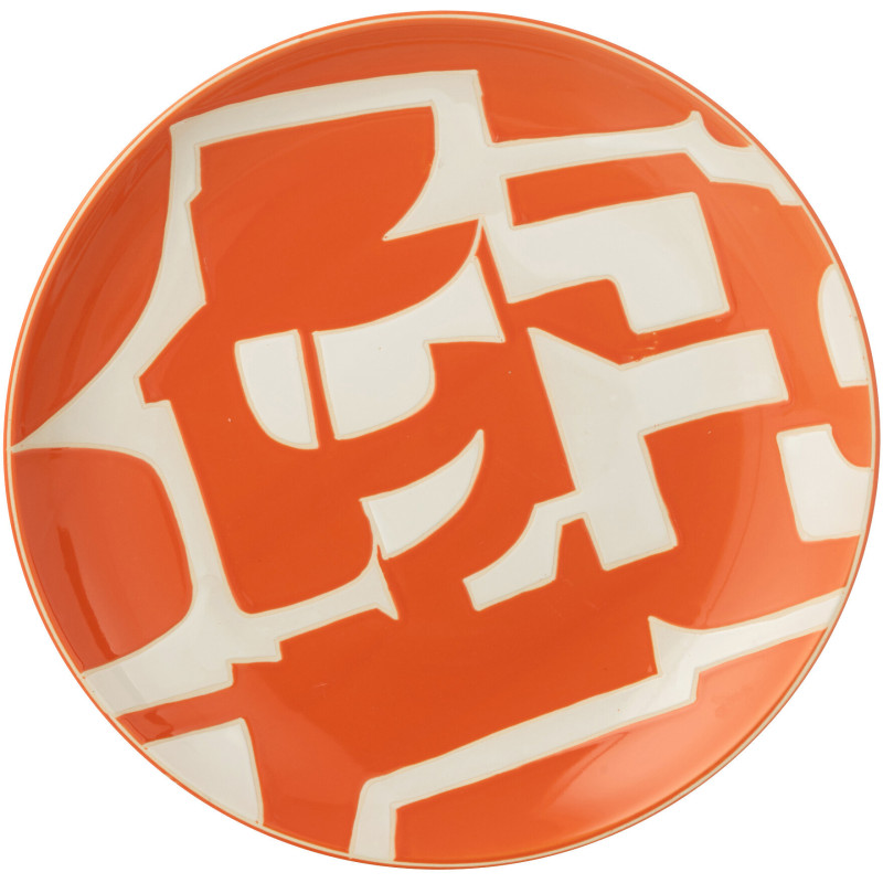 Grande Assiette déco style memphis Ronde 37 cm Porcelaine Orange Blanc Motif géométrique Atypika 