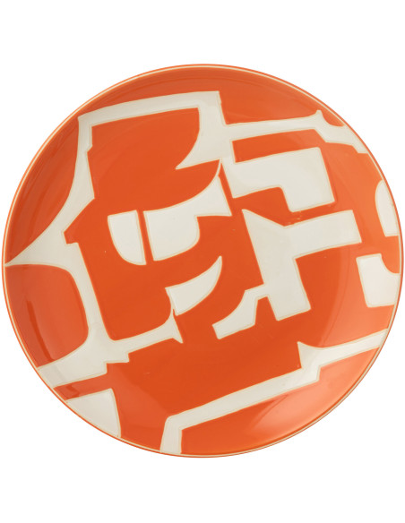Grande Assiette déco style memphis Ronde 37 cm Porcelaine Orange Blanc Motif géométrique Atypika 