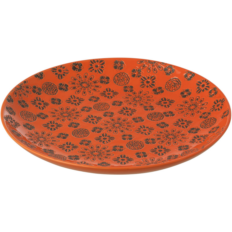 Grande Assiette déco bohème méditerranéen Ronde 37 cm Porcelaine Orange Motif fleurs Soleyada 
