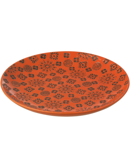 Grande Assiette déco bohème méditerranéen Ronde 37 cm Porcelaine Orange Motif fleurs Soleyada 