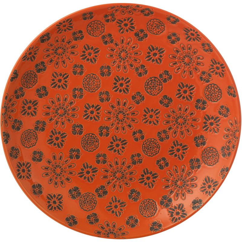 Grande Assiette déco bohème méditerranéen Ronde 37 cm Porcelaine Orange Motif fleurs Soleyada 