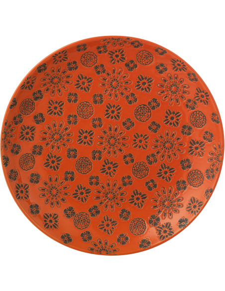 Grande Assiette déco bohème méditerranéen Ronde 37 cm Porcelaine Orange Motif fleurs Soleyada 