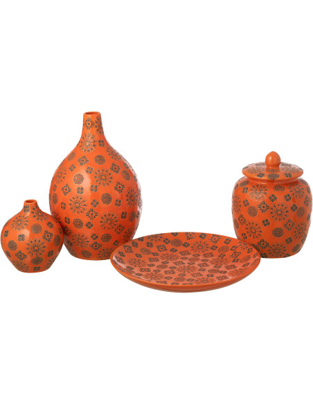 Grande Assiette déco bohème méditerranéen Ronde 37 cm Porcelaine Orange Motif fleurs Soleyada 