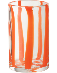 Grand Verre rétro pop H 13 cm Verre Transparent Orange Motif rayures Strionella 