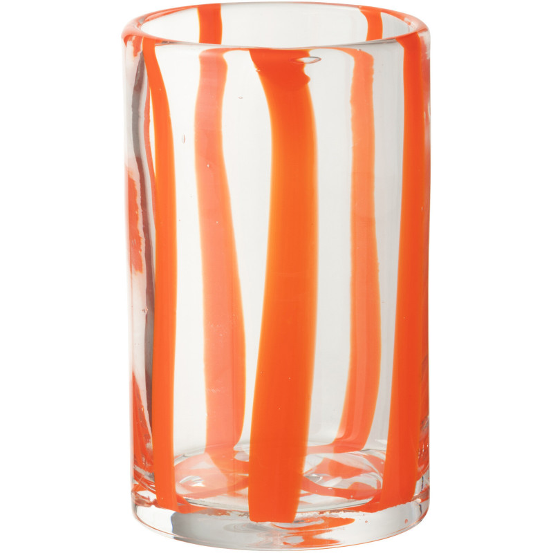 Grand Verre rétro pop H 13 cm Verre Transparent Orange Motif rayures Strionella 