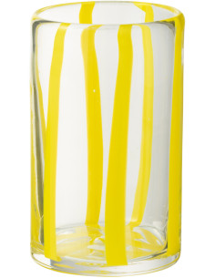 Grand Verre rétro pop H 13 cm Verre Transparent Jaune Motif rayures Strionella 