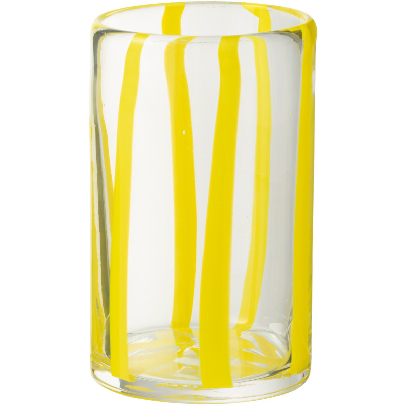 Grand Verre rétro pop H 13 cm Verre Transparent Jaune Motif rayures Strionella 