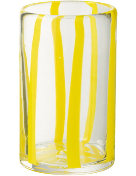 Grand Verre rétro pop H 13 cm Verre Transparent Jaune Motif rayures Strionella 