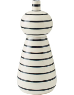 Grand Vase style bord de mer Totem H 50 cm Céramique Blanc Noir Motif lignes Norlda 