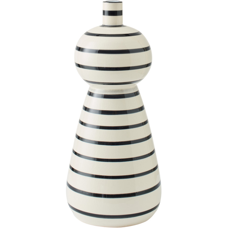 Grand Vase style bord de mer Totem H 50 cm Céramique Blanc Noir Motif lignes Norlda 