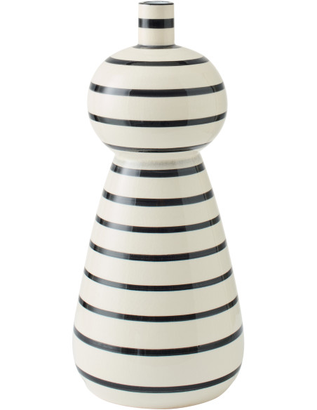 Grand Vase style bord de mer Totem H 50 cm Céramique Blanc Noir Motif lignes Norlda 