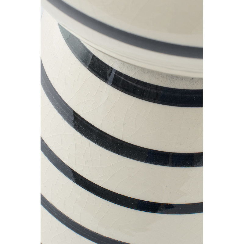 Grand Vase style bord de mer Totem H 50 cm Céramique Blanc Noir Motif lignes Norlda 