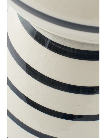 Grand Vase style bord de mer Totem H 50 cm Céramique Blanc Noir Motif lignes Norlda 