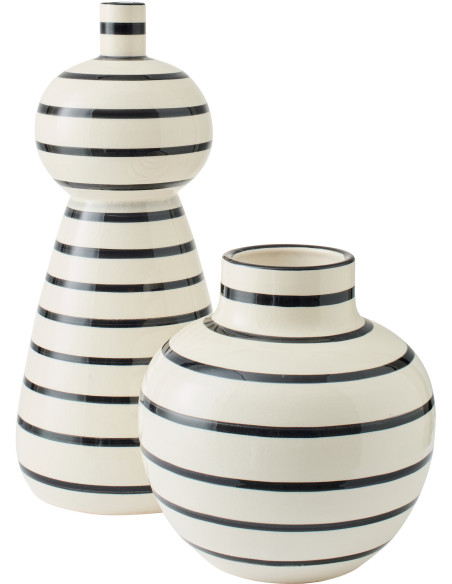 Grand Vase style bord de mer Totem H 50 cm Céramique Blanc Noir Motif lignes Norlda 