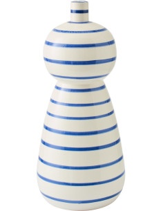 Grand Vase style bord de mer Totem H 50 cm Céramique Blanc Bleu Motif lignes Norlda 