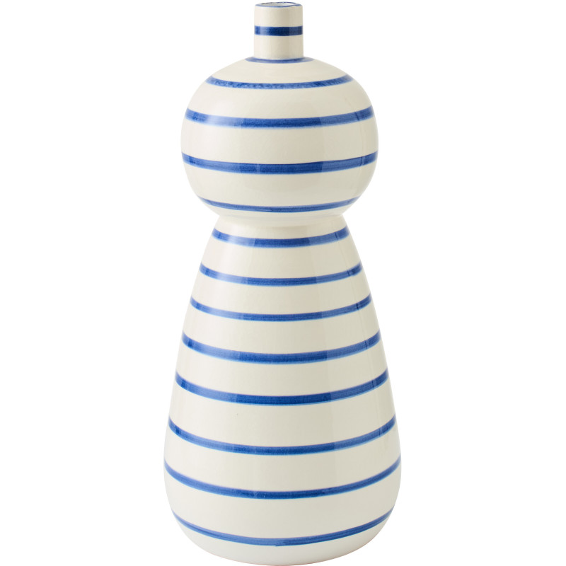Grand Vase style bord de mer Totem H 50 cm Céramique Blanc Bleu Motif lignes Norlda 