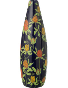 Grand Vase style art déco végétal Ovale H 53 cm Porcelaine Bleu Motif ananas Noctiflo 