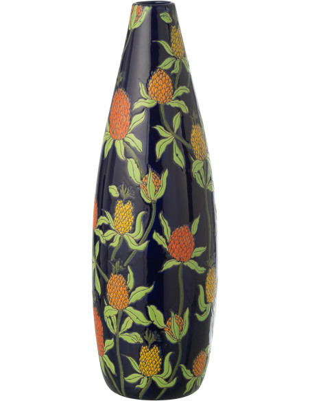 Grand Vase style art déco végétal Ovale H 53 cm Porcelaine Bleu Motif ananas Noctiflo 