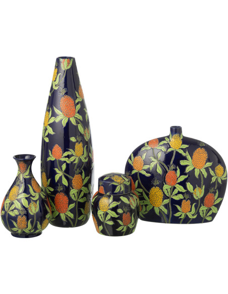 Grand Vase style art déco végétal Ovale H 53 cm Porcelaine Bleu Motif ananas Noctiflo 