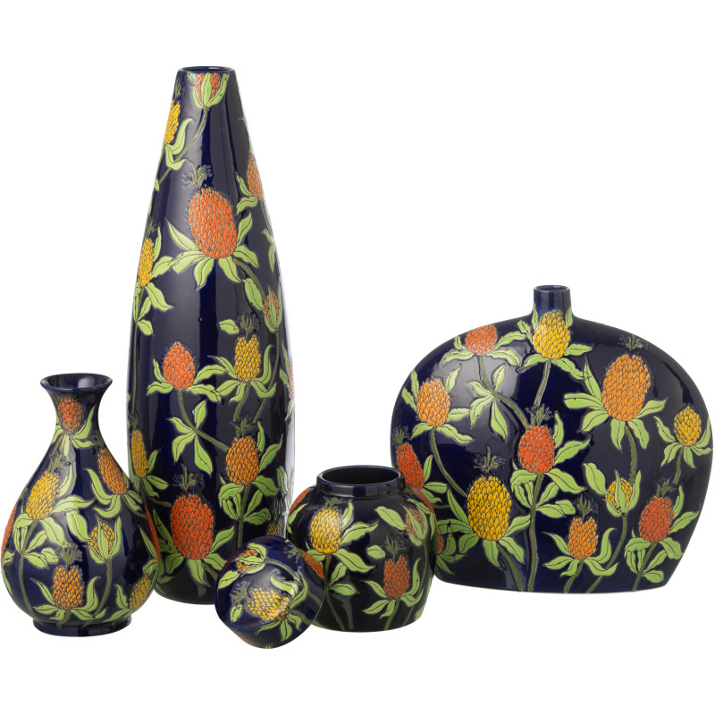 Grand Vase style art déco végétal Ovale H 53 cm Porcelaine Bleu Motif ananas Noctiflo 